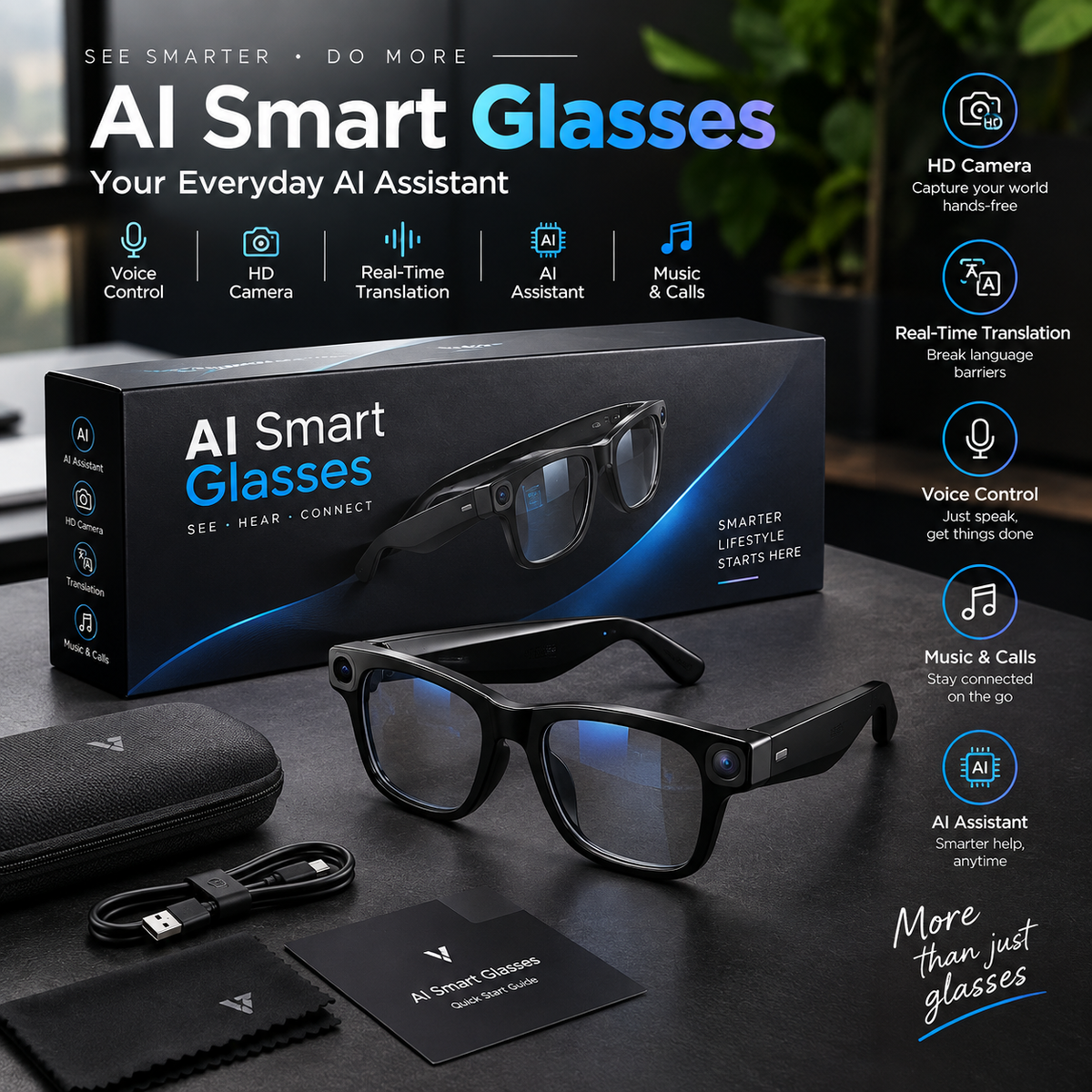 AI Smart Glasses with 8MP Camera